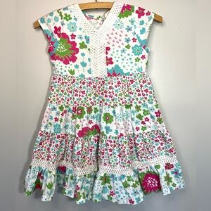 Masala Baby Cotton Floral Tiered Short Sleeve Summer Dress Girls Size 4 yrs